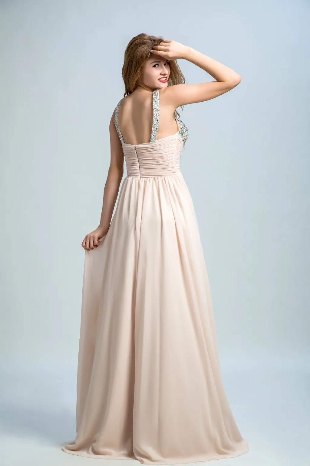 A-line Spaghetti Strap Floor-Length Chiffon Evening Dresses 2911