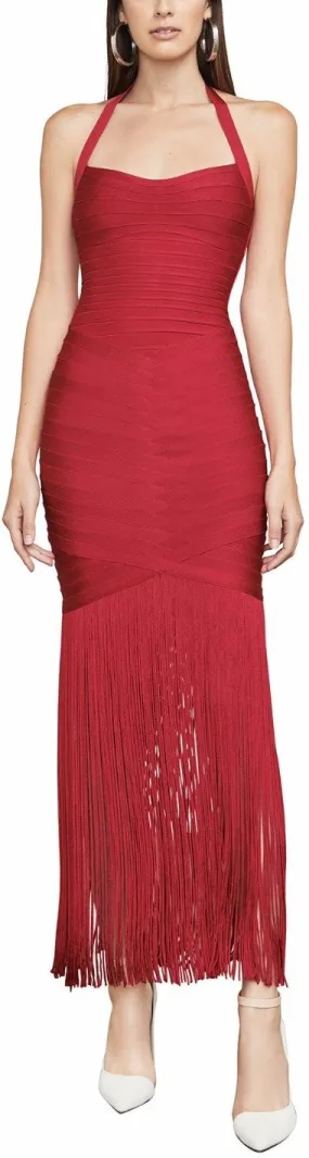 'Alexis' Bandage Fringe Halter Gown