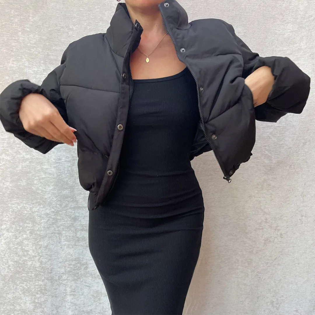 AMARNA Black Cropped Puffer Jacket