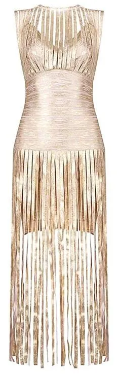 'Anaya' Metallic Fringed Bandage Dress