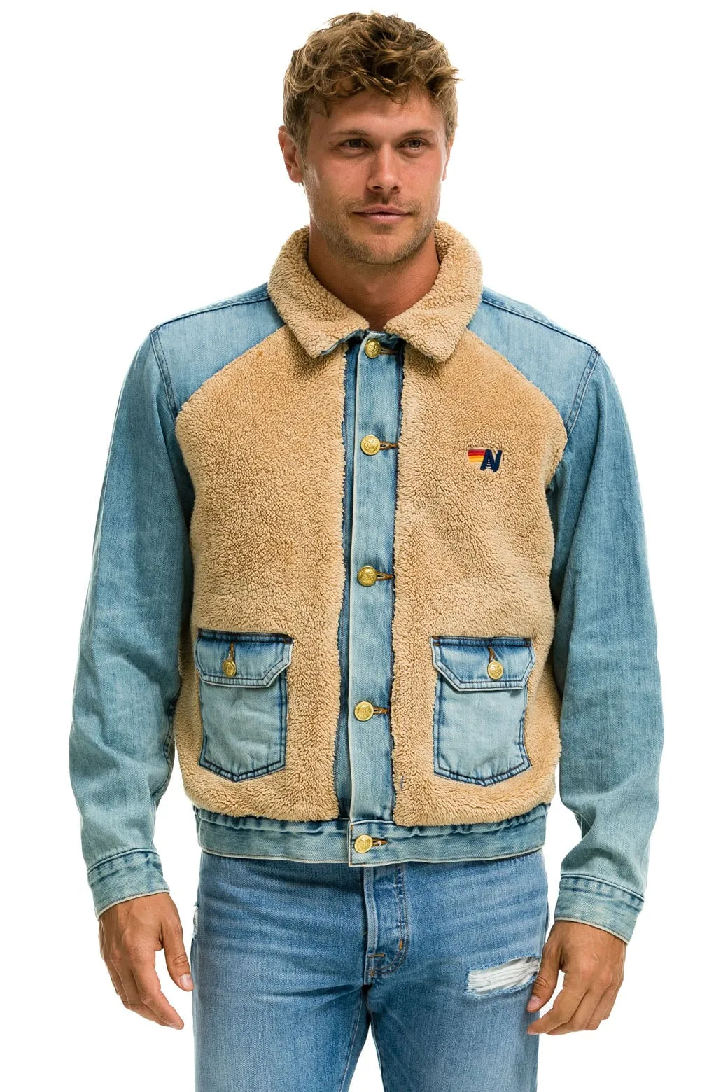 ASPEN SHERPA UNISEX DENIM JACKET - VINTAGE WHEAT