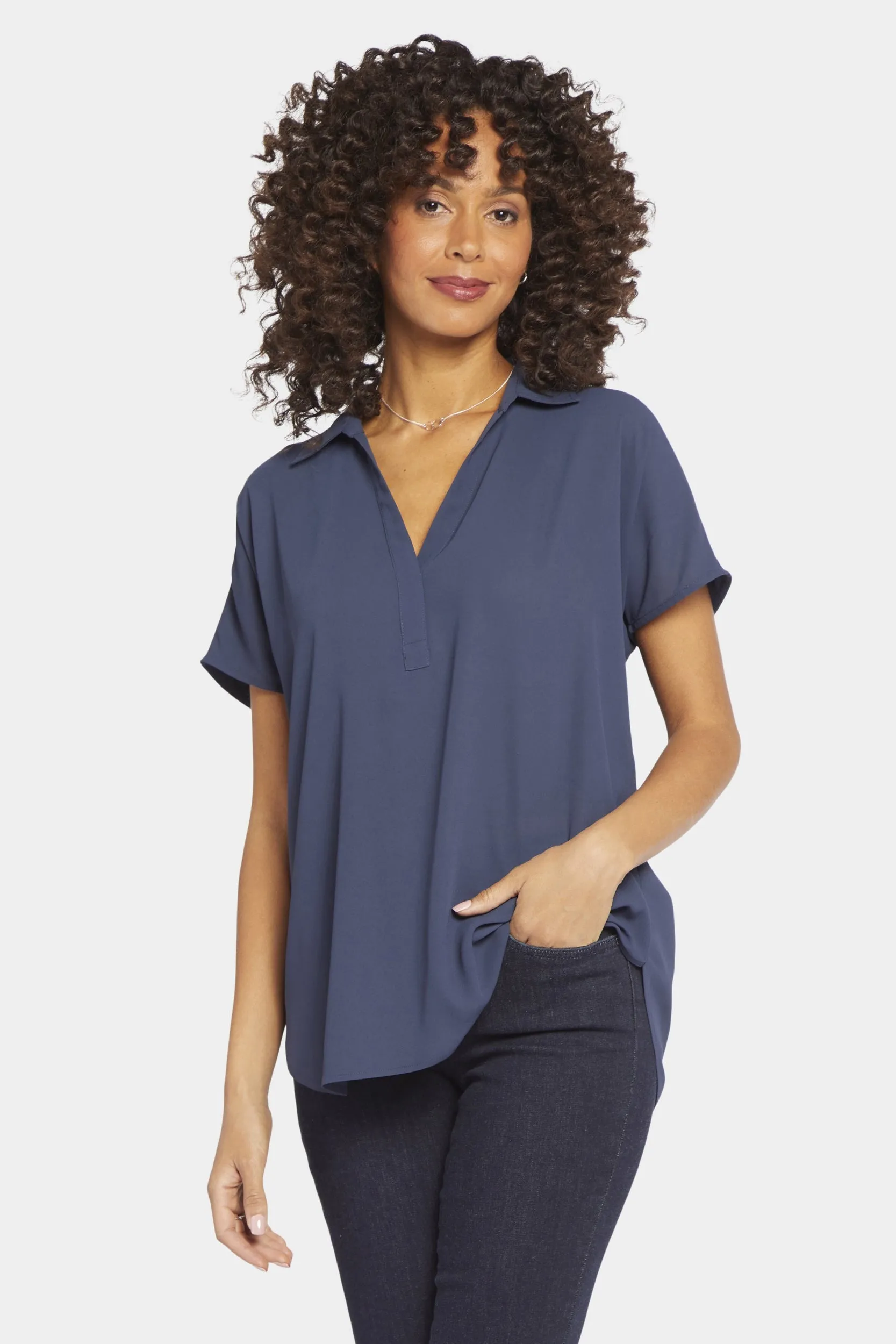 Becky Short Sleeved Blouse Donkerblauw | Oxford Navy