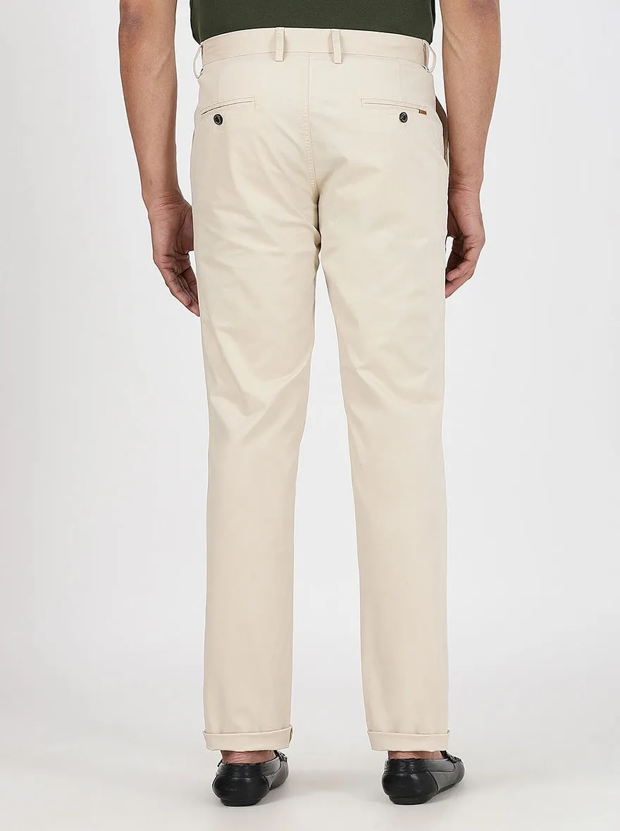 Beige Solid Uno Fit Casual Trouser | JadeBlue