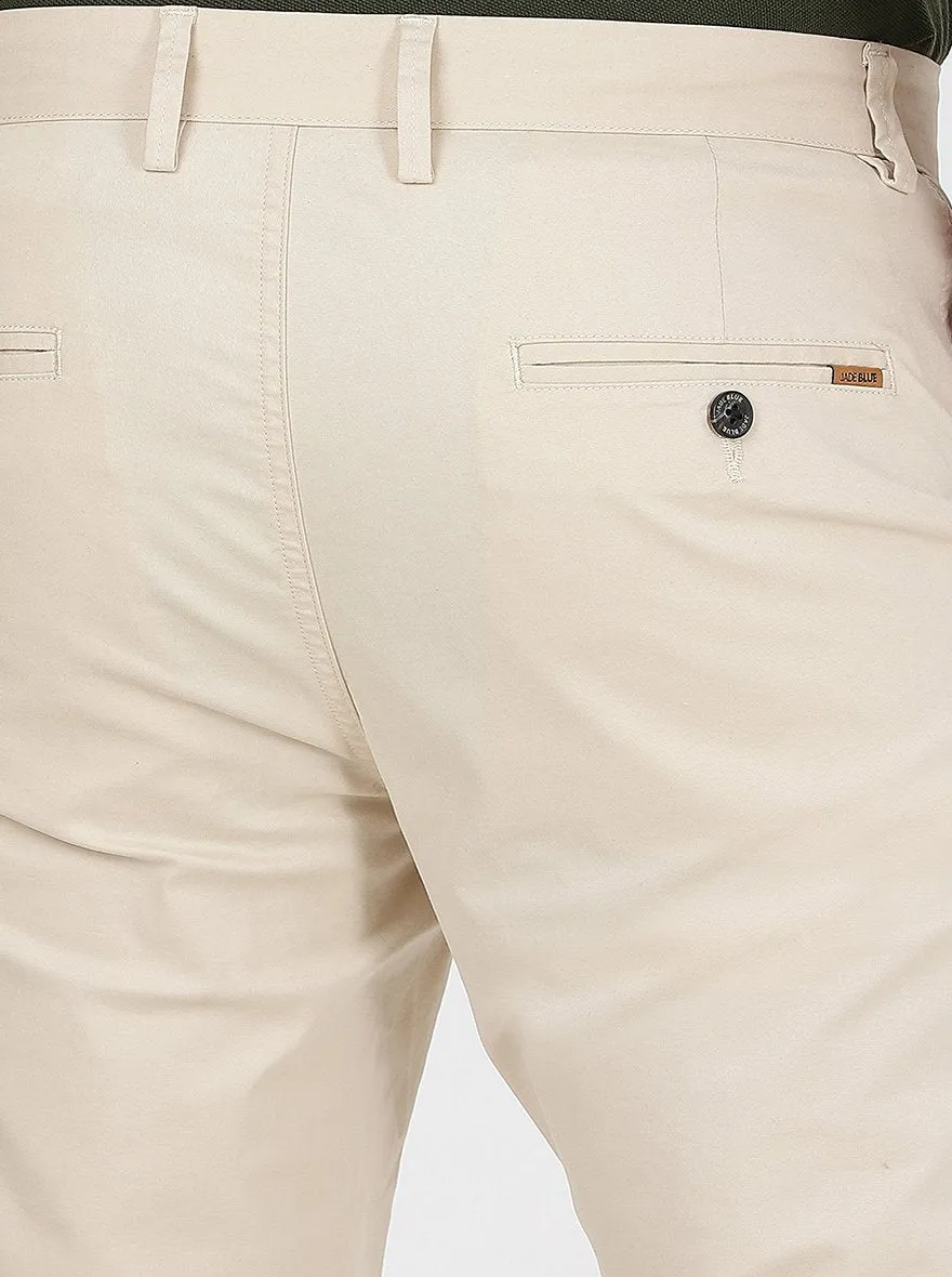 Beige Solid Uno Fit Casual Trouser | JadeBlue