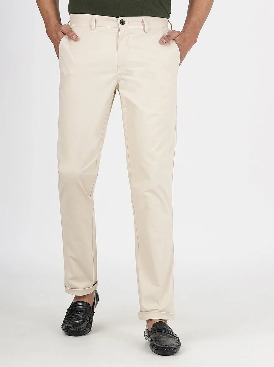 Beige Solid Uno Fit Casual Trouser | JadeBlue