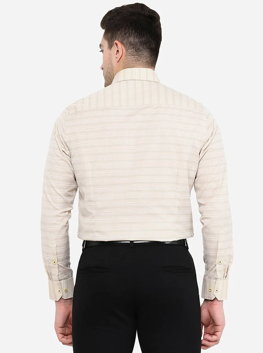 Beige Striped Slim Fit Formal Shirt | Greenfibre