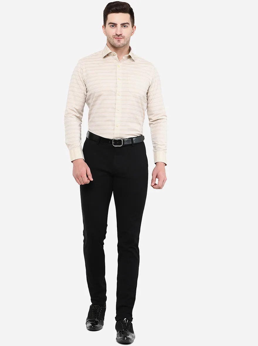 Beige Striped Slim Fit Formal Shirt | Greenfibre