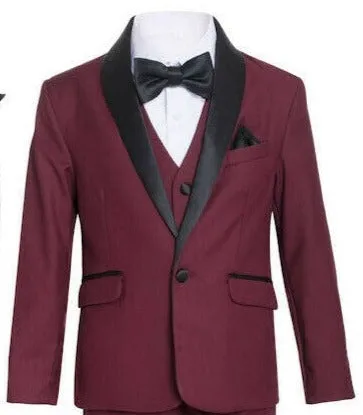 Boys Burgundy Shawl Tuxedo Suit