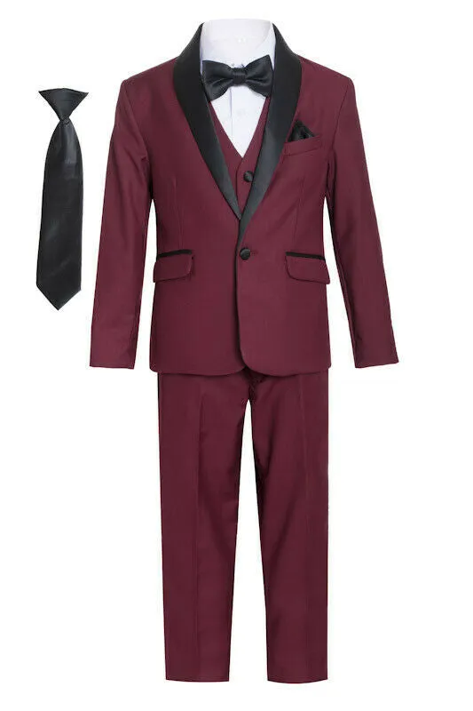 Boys Burgundy Shawl Tuxedo Suit