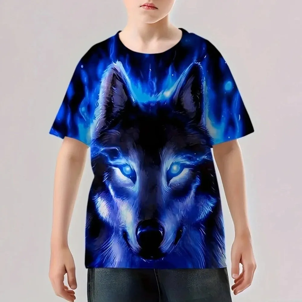 Boys New Summer Wolf Lion 3D Graphic Tees