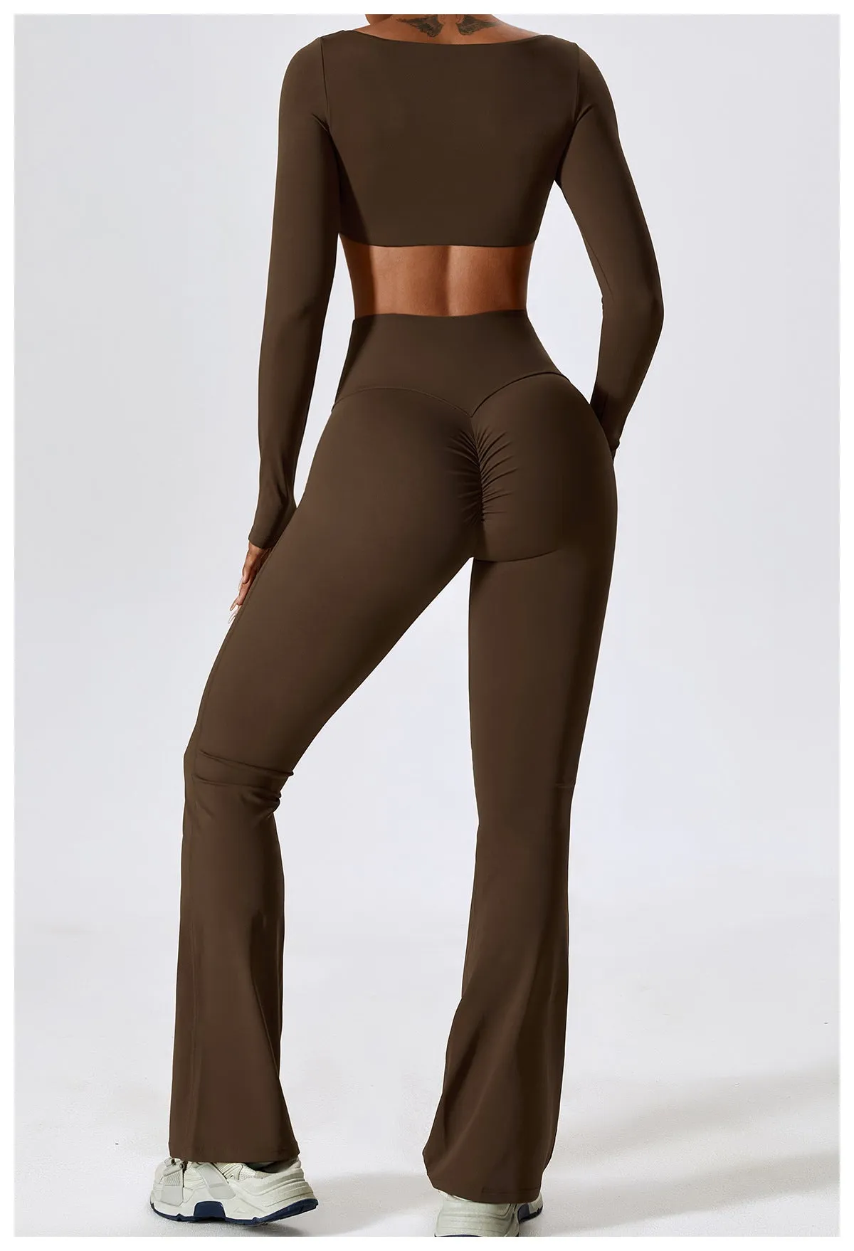 Brown Long Sleeve Top and Yoga Pant Athleisure Set