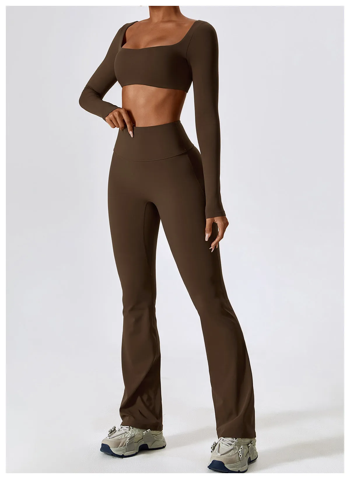 Brown Long Sleeve Top and Yoga Pant Athleisure Set