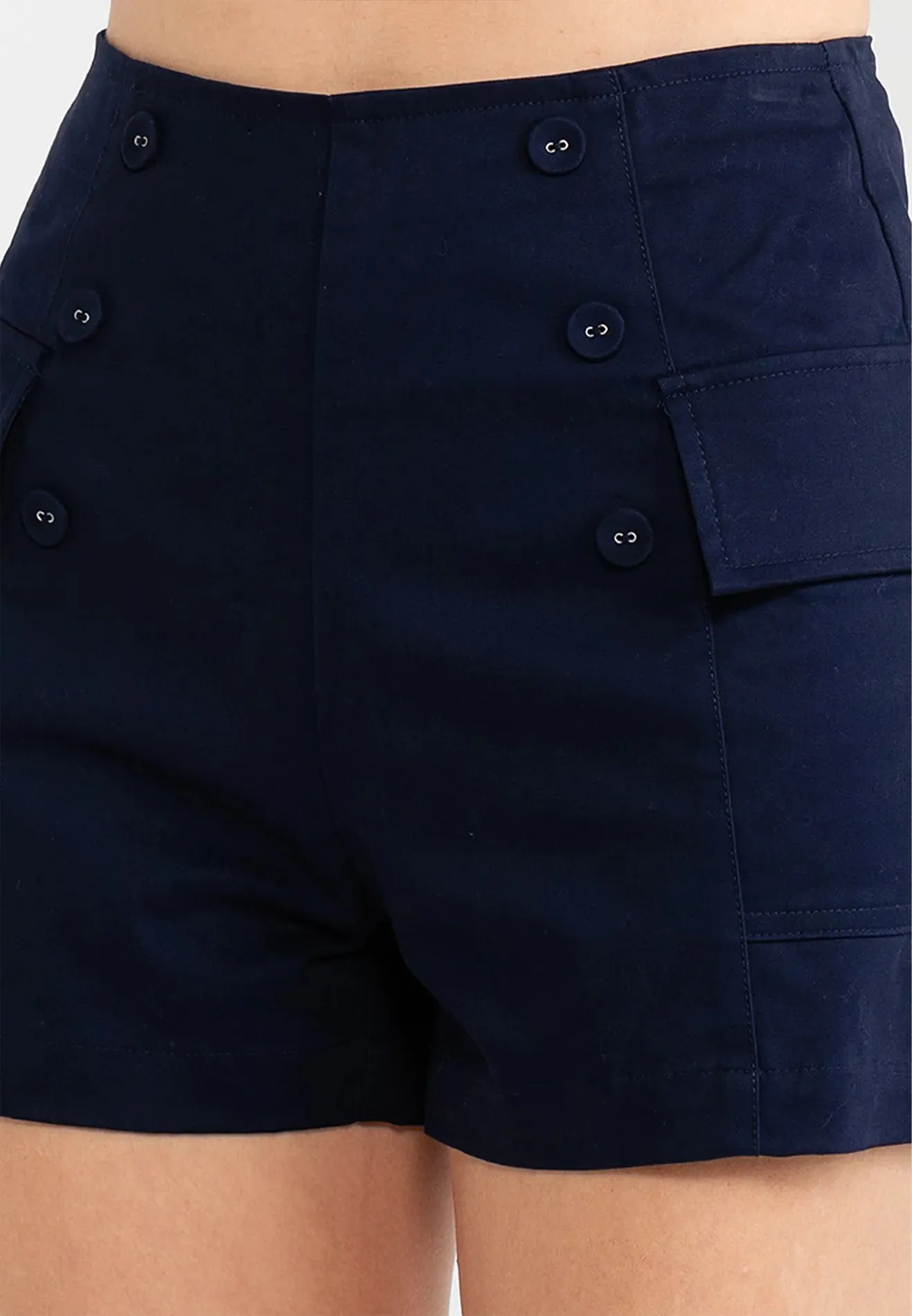 Button Details Double Side Pocket Shorts