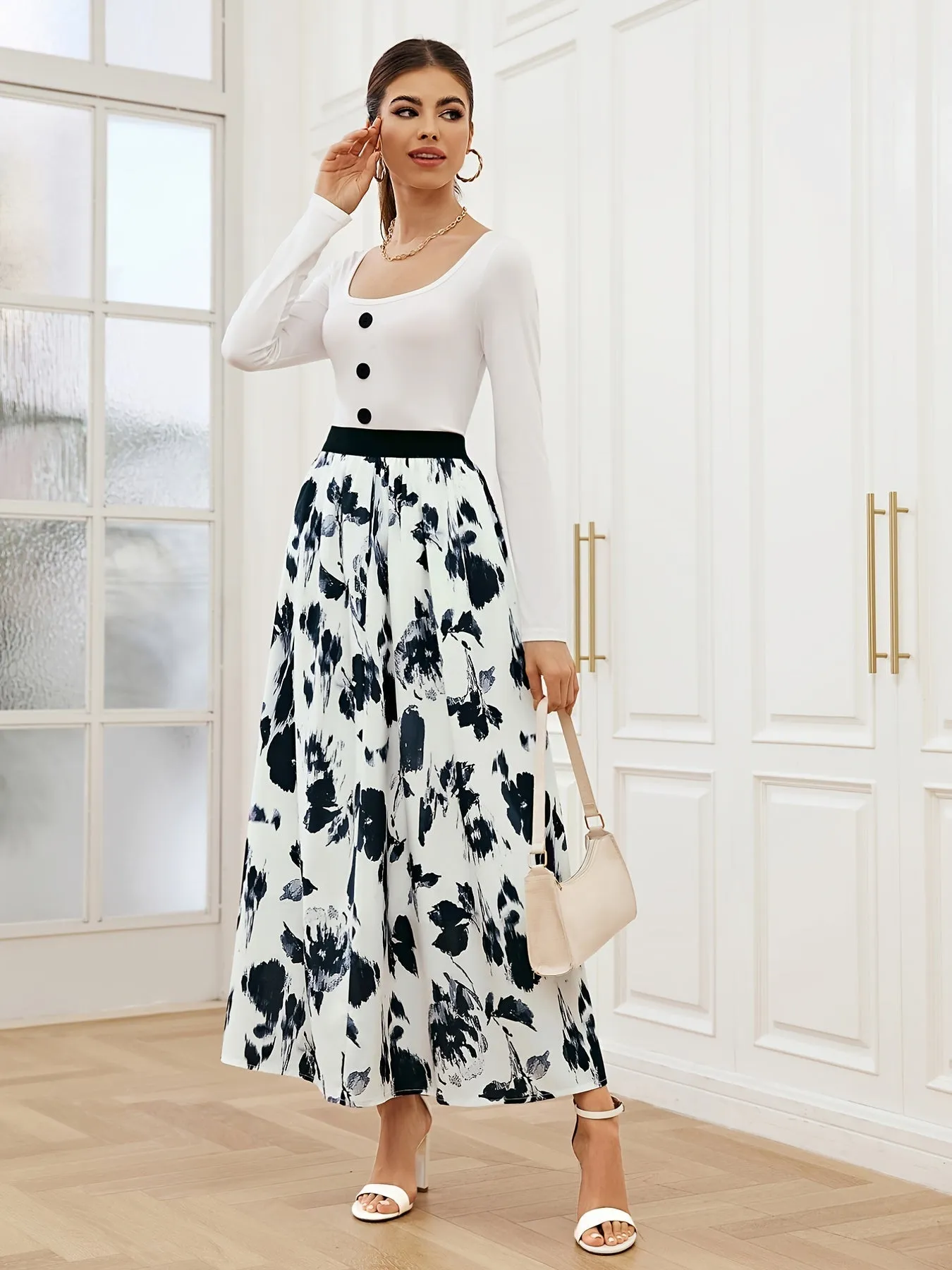 Casual Loose Floral Print Fashion High Waist Ankle Casual Every Day Skirts