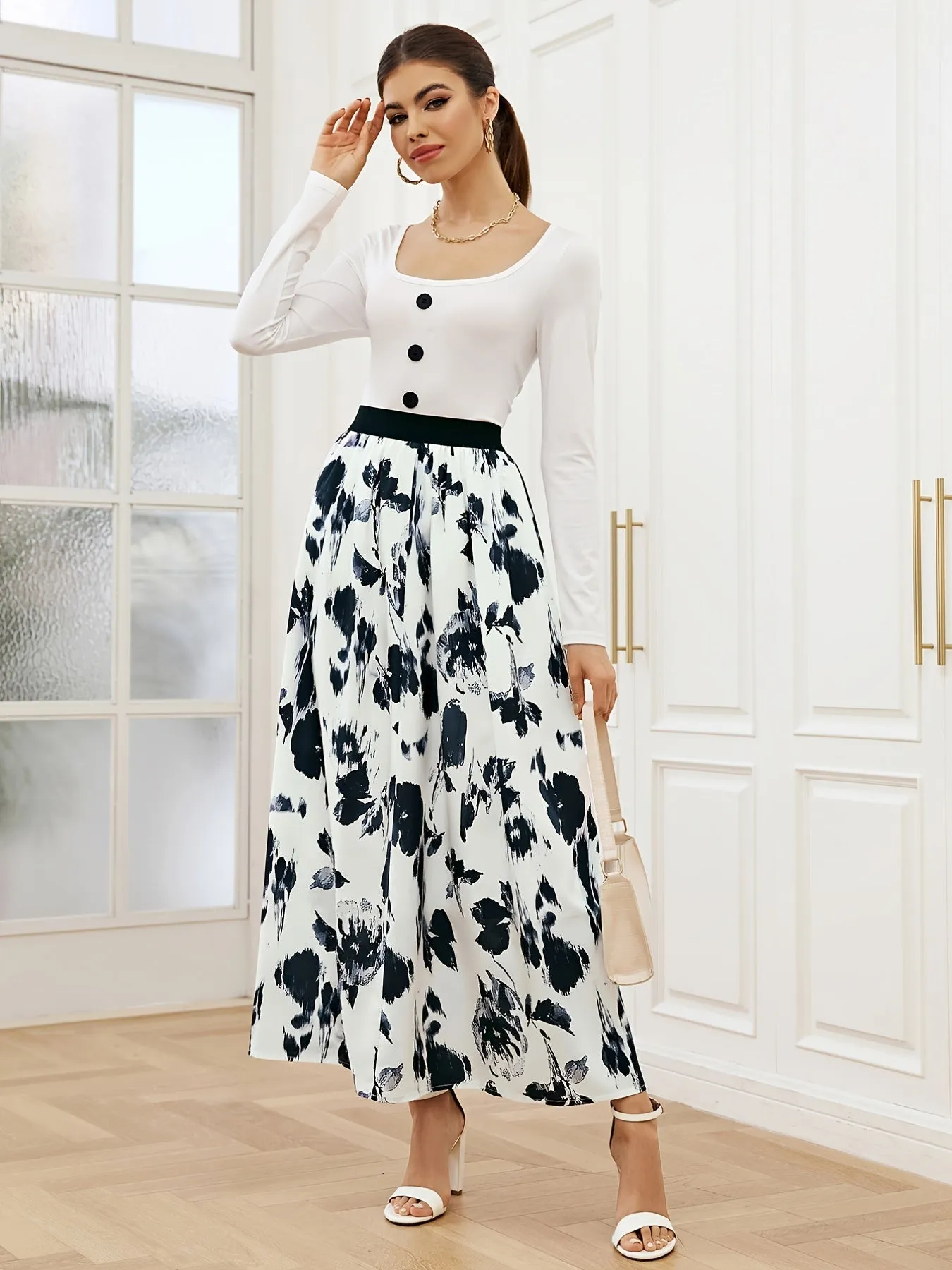 Casual Loose Floral Print Fashion High Waist Ankle Casual Every Day Skirts