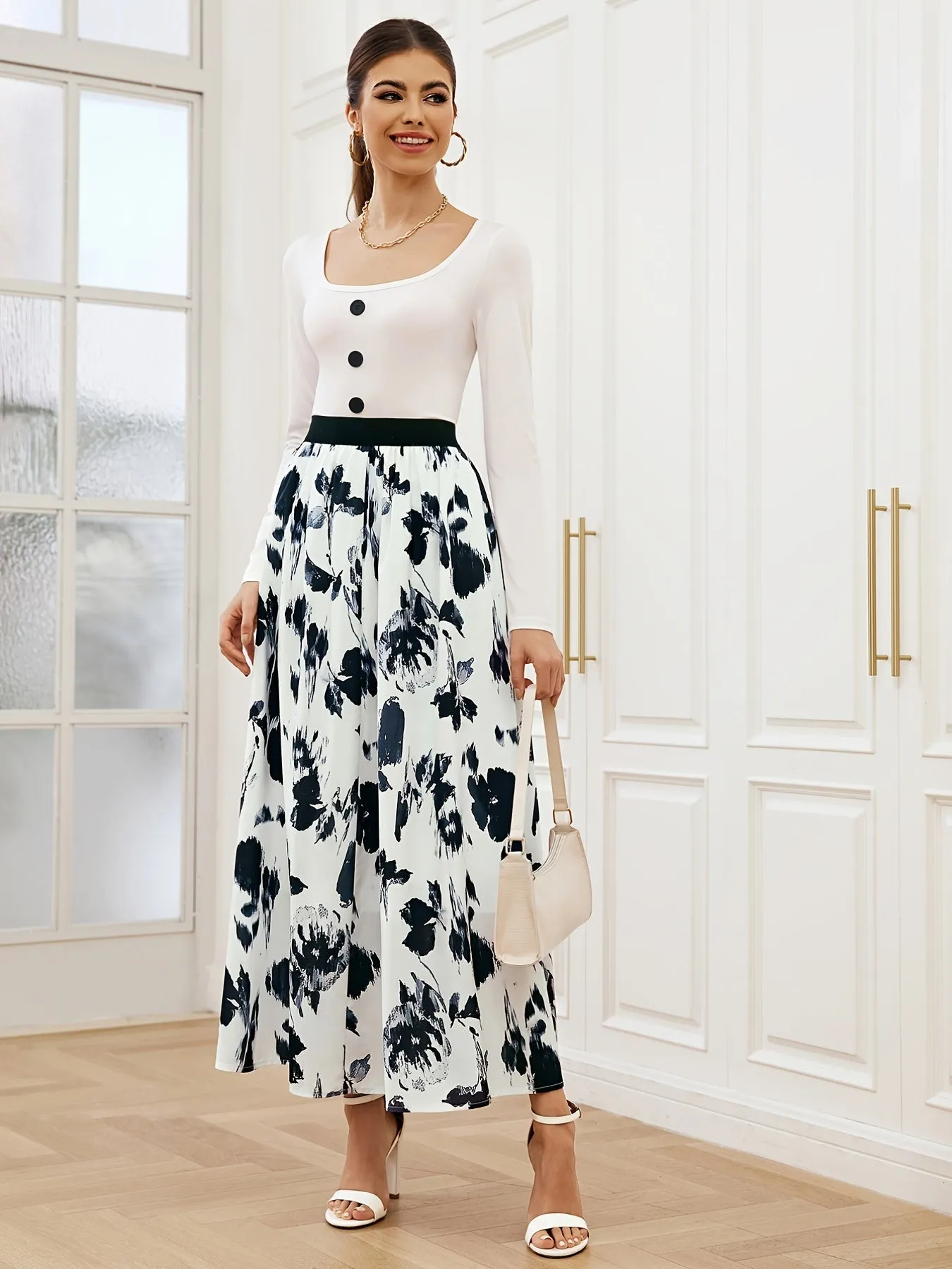 Casual Loose Floral Print Fashion High Waist Ankle Casual Every Day Skirts