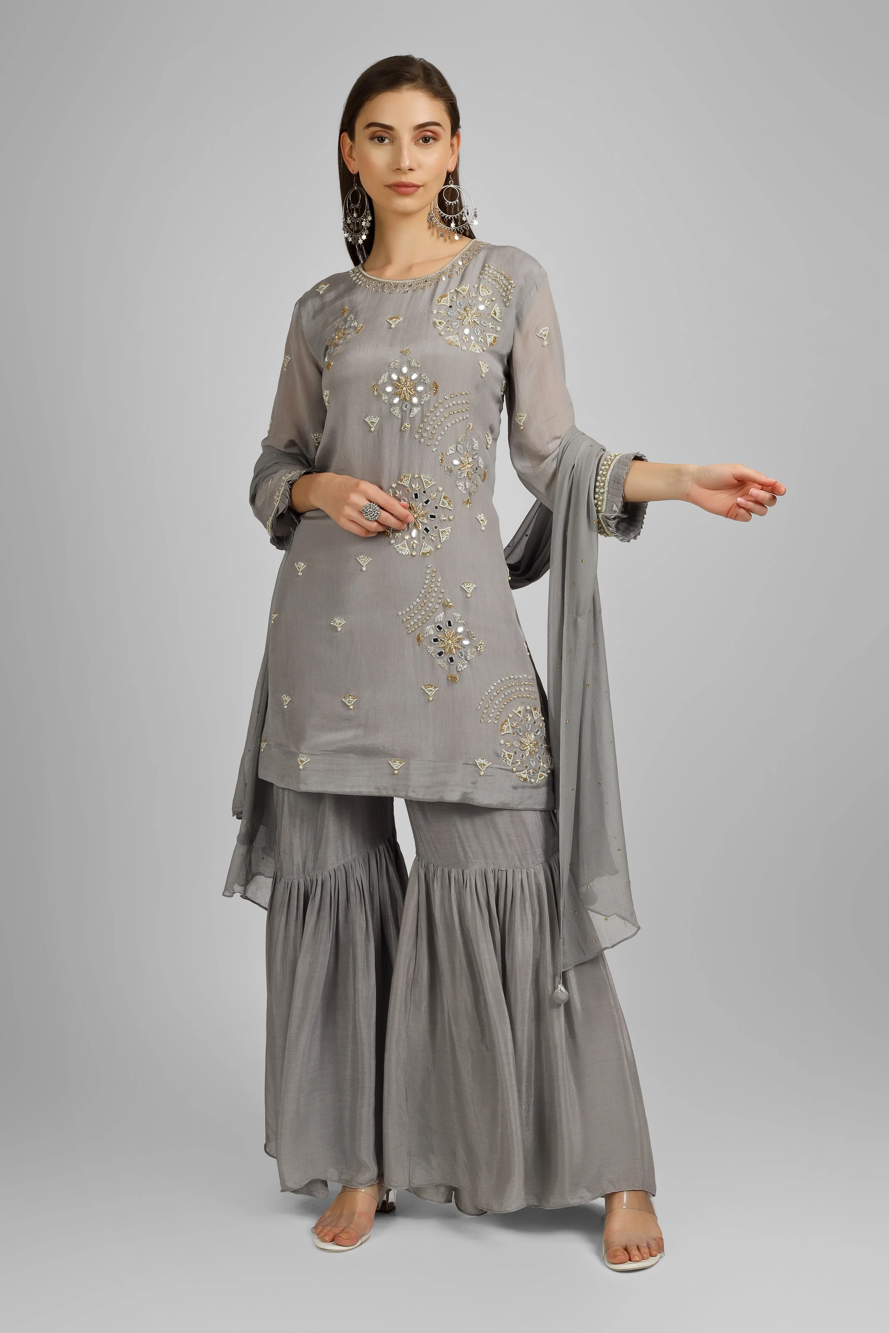 Chinon Peplum Shirt with Gharara Set