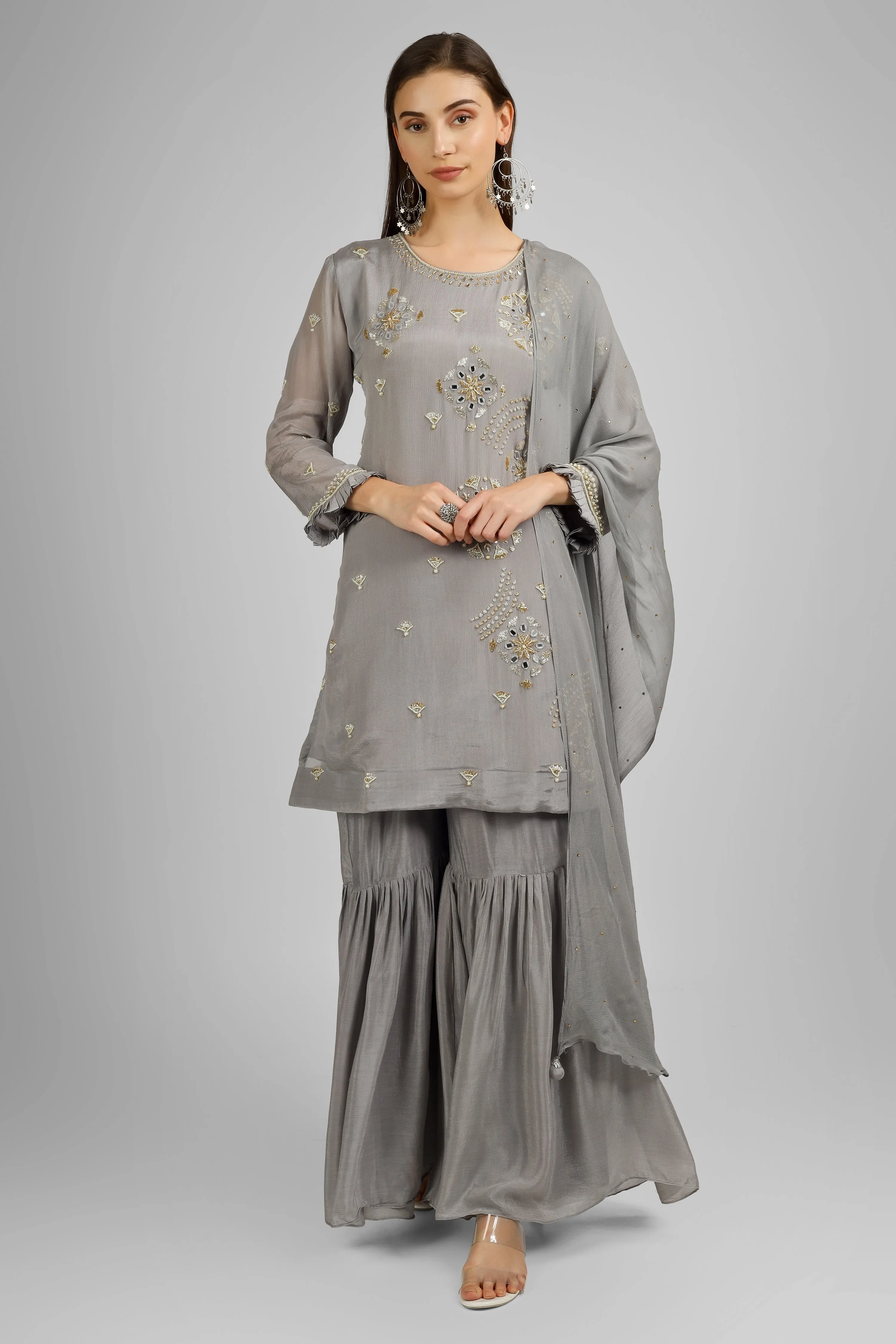 Chinon Peplum Shirt with Gharara Set