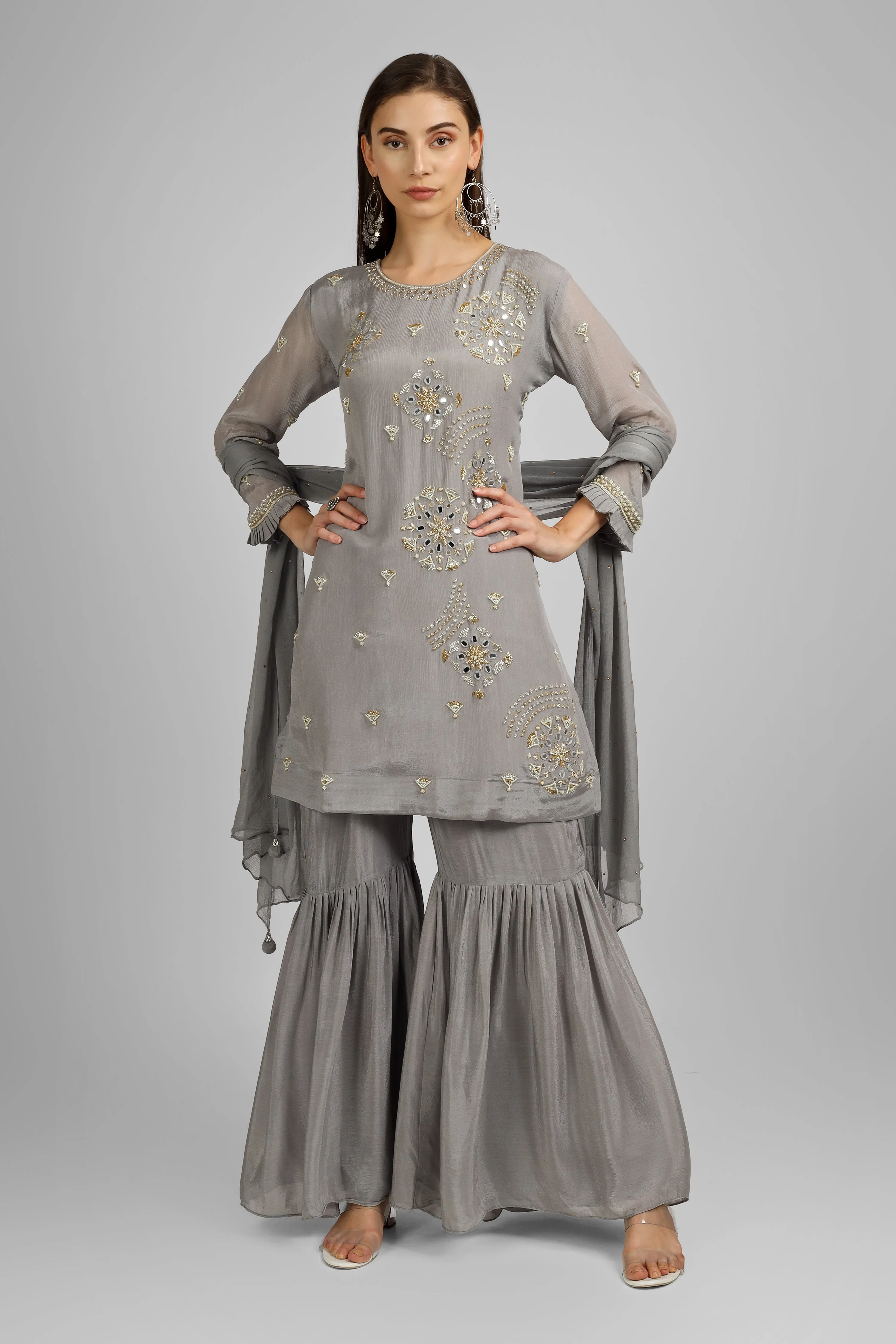 Chinon Peplum Shirt with Gharara Set