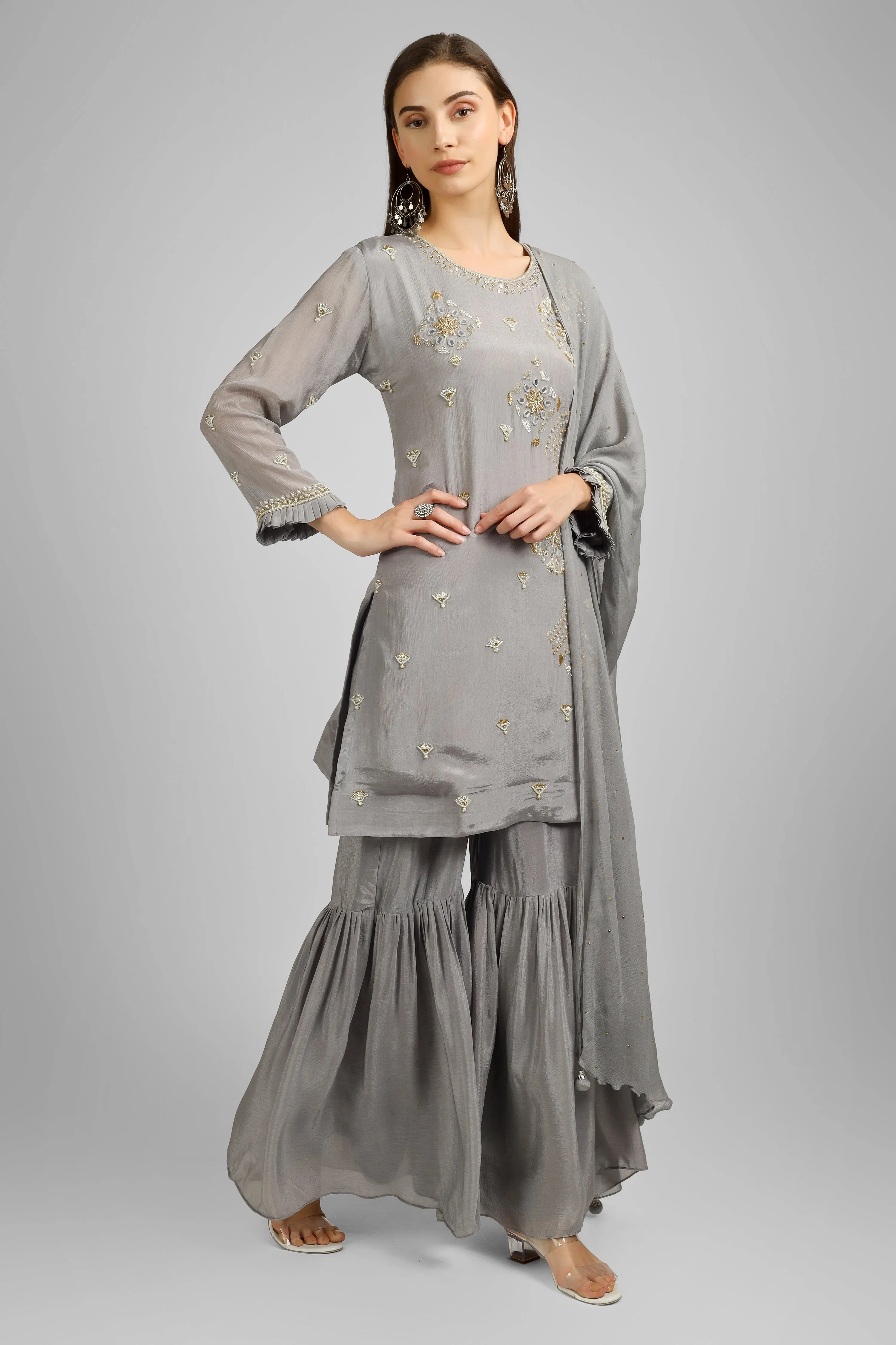 Chinon Peplum Shirt with Gharara Set