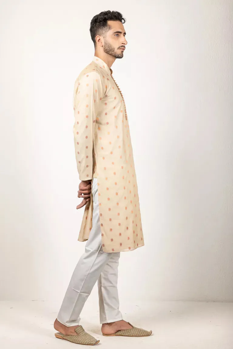 Cream Woven Bootis Chanderi Kurta