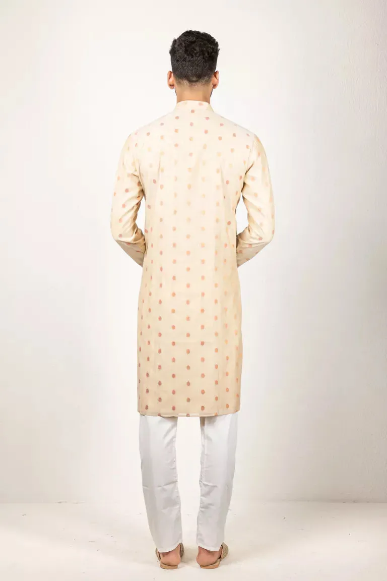 Cream Woven Bootis Chanderi Kurta