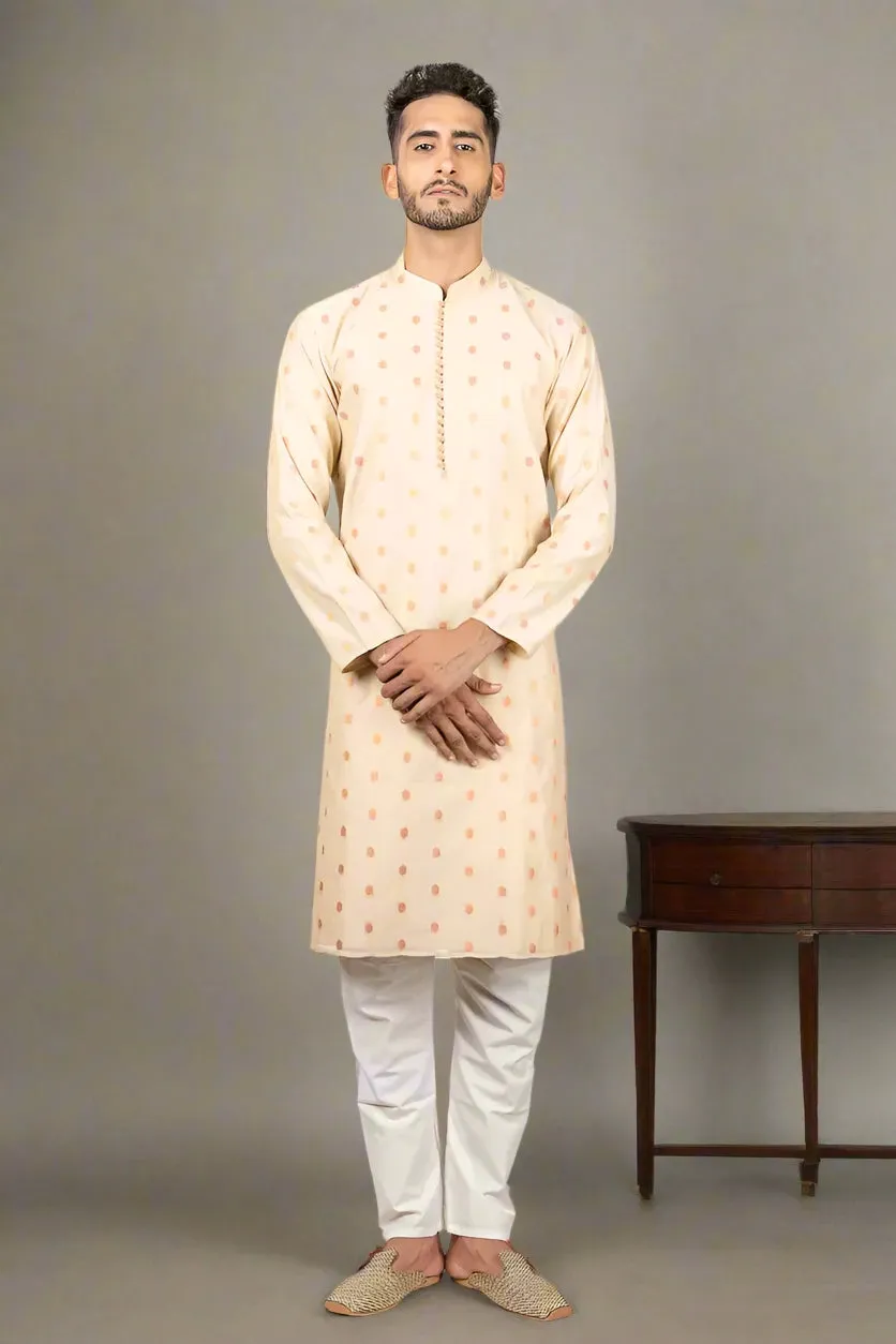 Cream Woven Bootis Chanderi Kurta