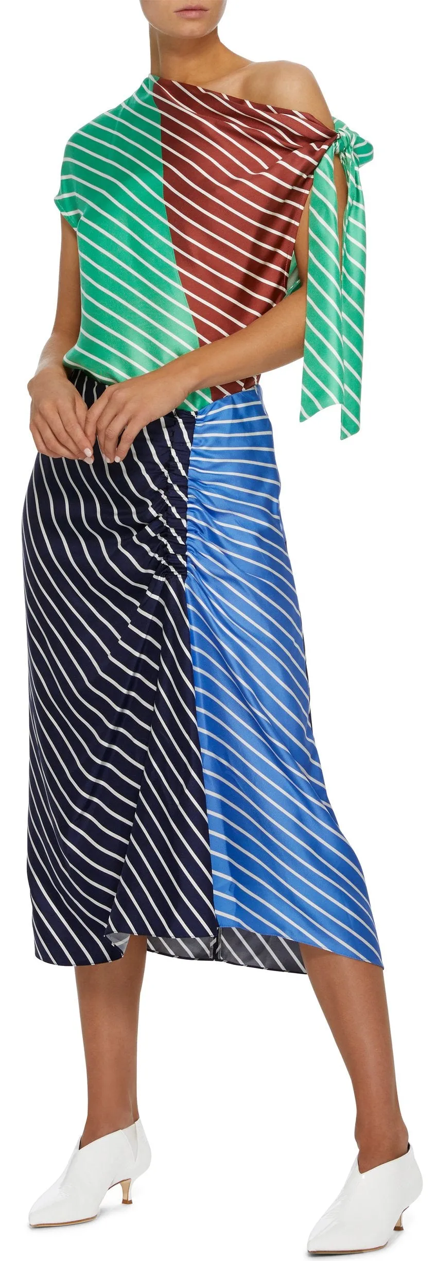 'Delphina' Stripe Shirred Skirt, Blue or Green