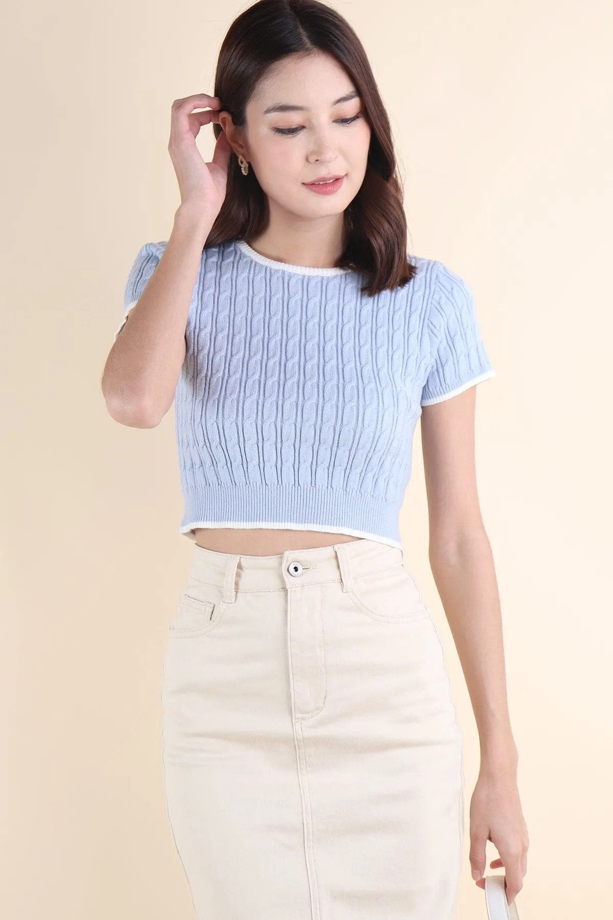 HERALD SLEEVED KNIT TOP IN BLUE