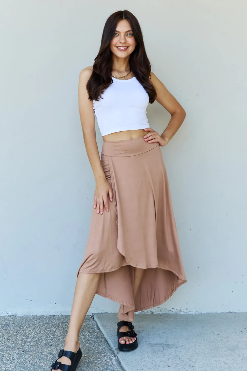 High Waist Flare Maxi Skirt in Camel