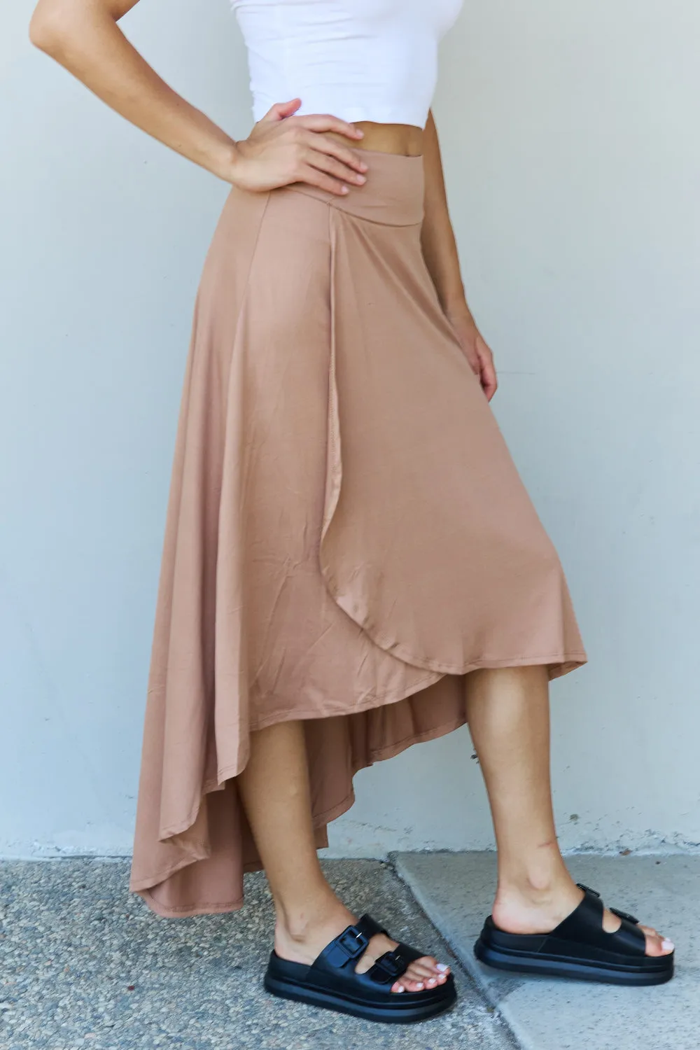 High Waist Flare Maxi Skirt in Camel