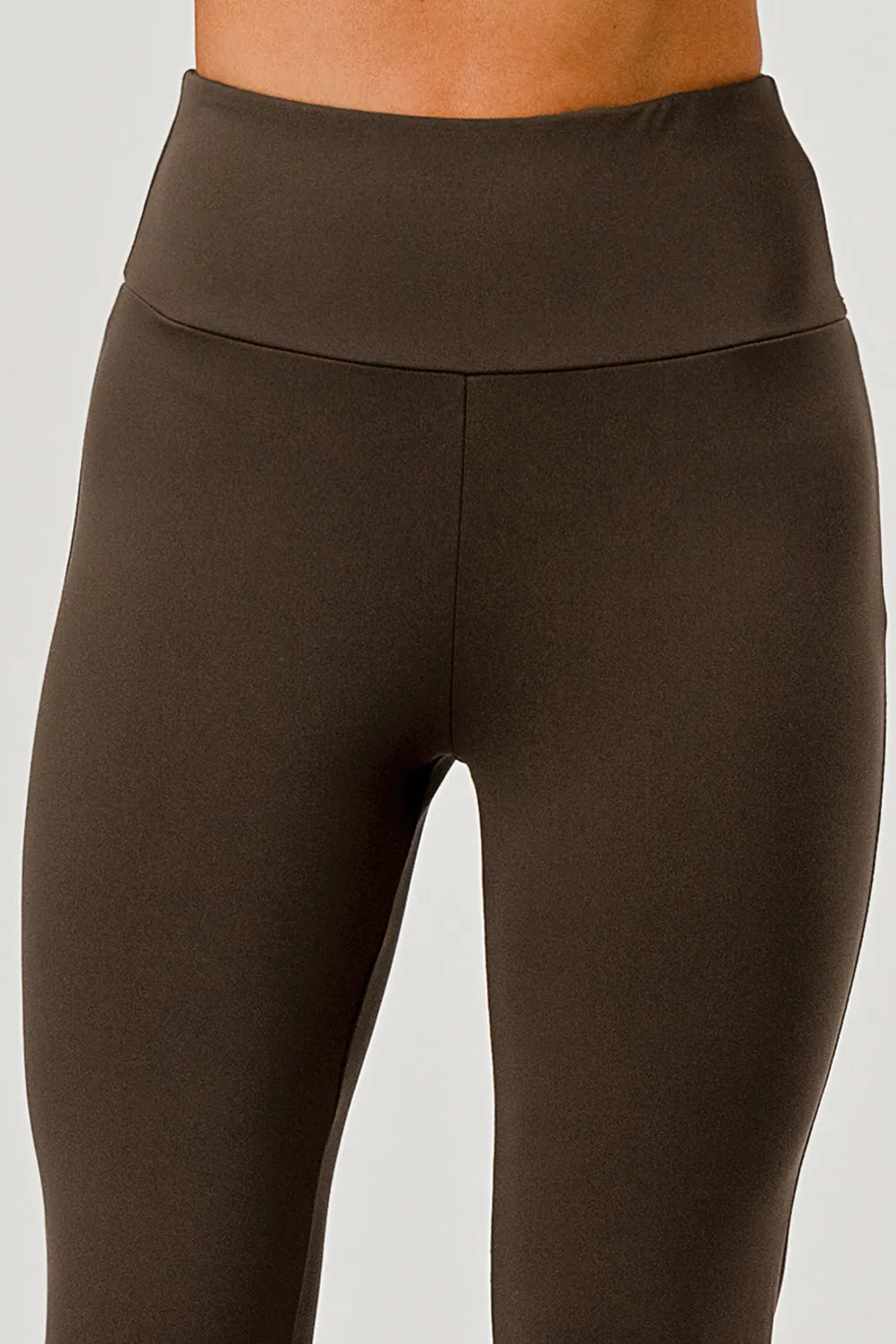 High Waist Soft Brushed Stretch Knit Flare Pants - Chocolate Brown