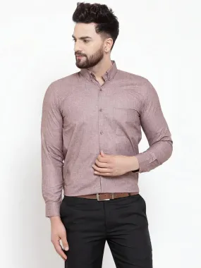 Men's Brown Cotton Solid Button Down Formal Shirts - Taantav