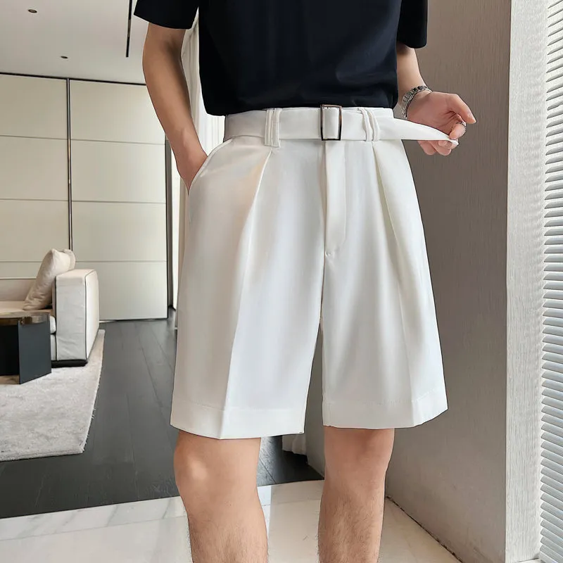 Men's Business Ice Silk Belt Suit Pants Loose Drape Shorts