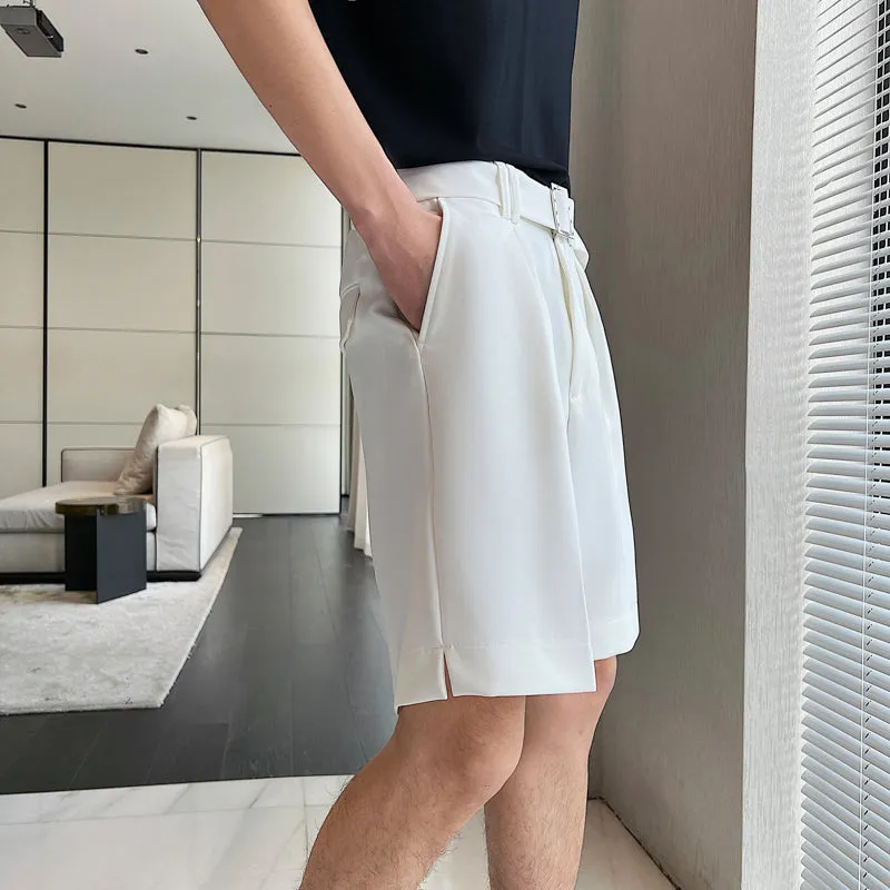 Men's Business Ice Silk Belt Suit Pants Loose Drape Shorts