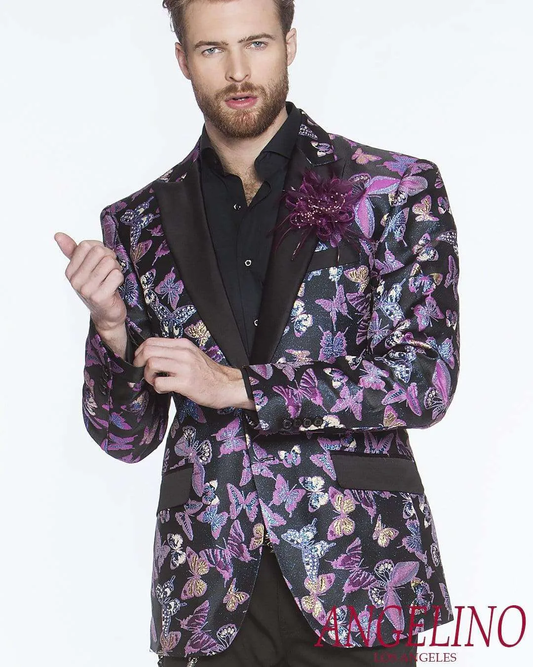 Men's Fashion Blazer-Small Butterfly Purple