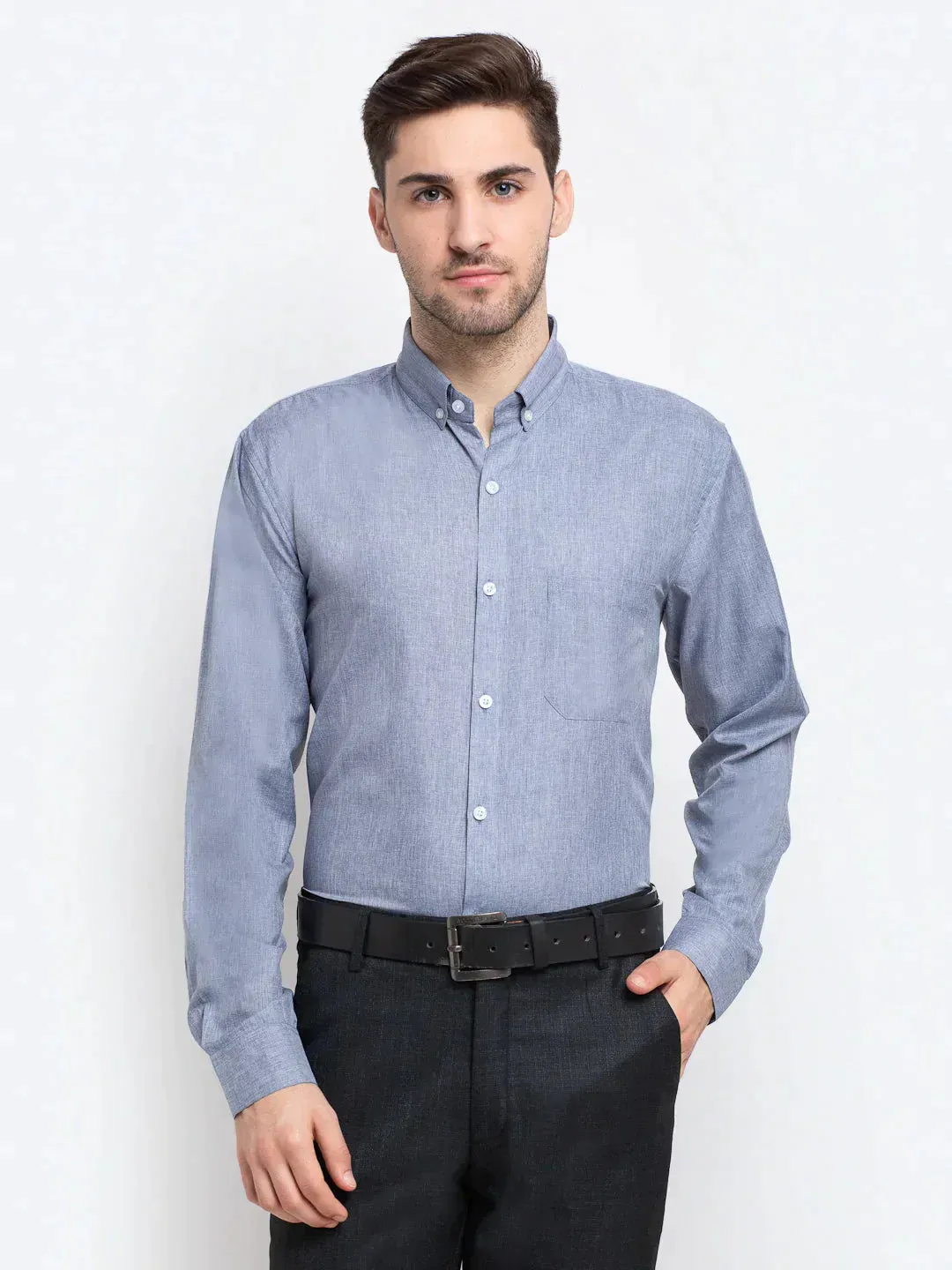 Men's Grey Button Down Collar Cotton Formal Shirt - Taantav