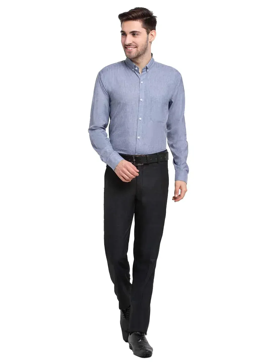 Men's Grey Button Down Collar Cotton Formal Shirt - Taantav