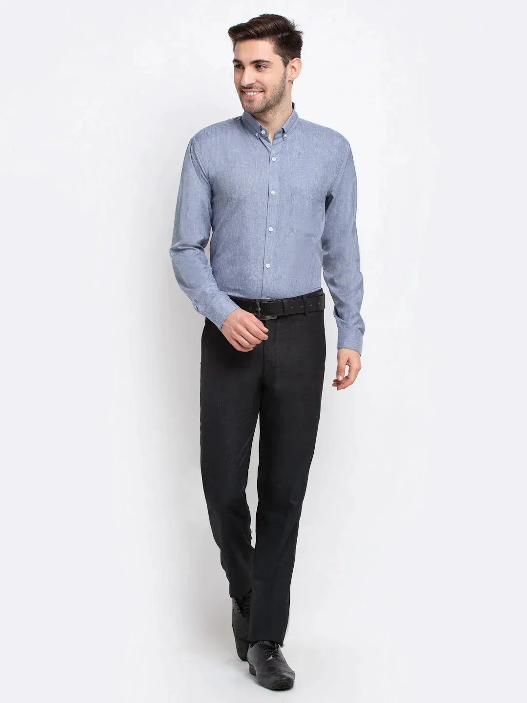 Men's Grey Button Down Collar Cotton Formal Shirt - Taantav