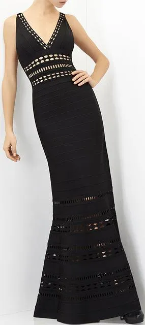 'Nuria' Cut-out Long Bandage Dress in Black