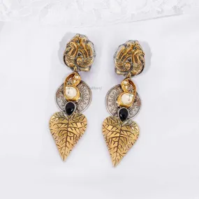 Peacock Leaf Dual Tone Earring