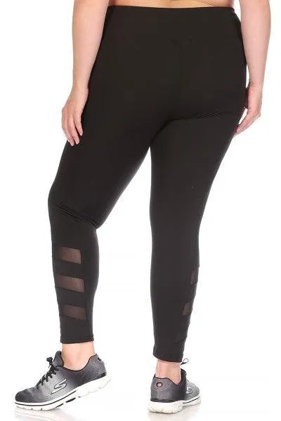 Plus Size Tummy Control Sculpting Leggings With Pockets & Mesh Panels - Black