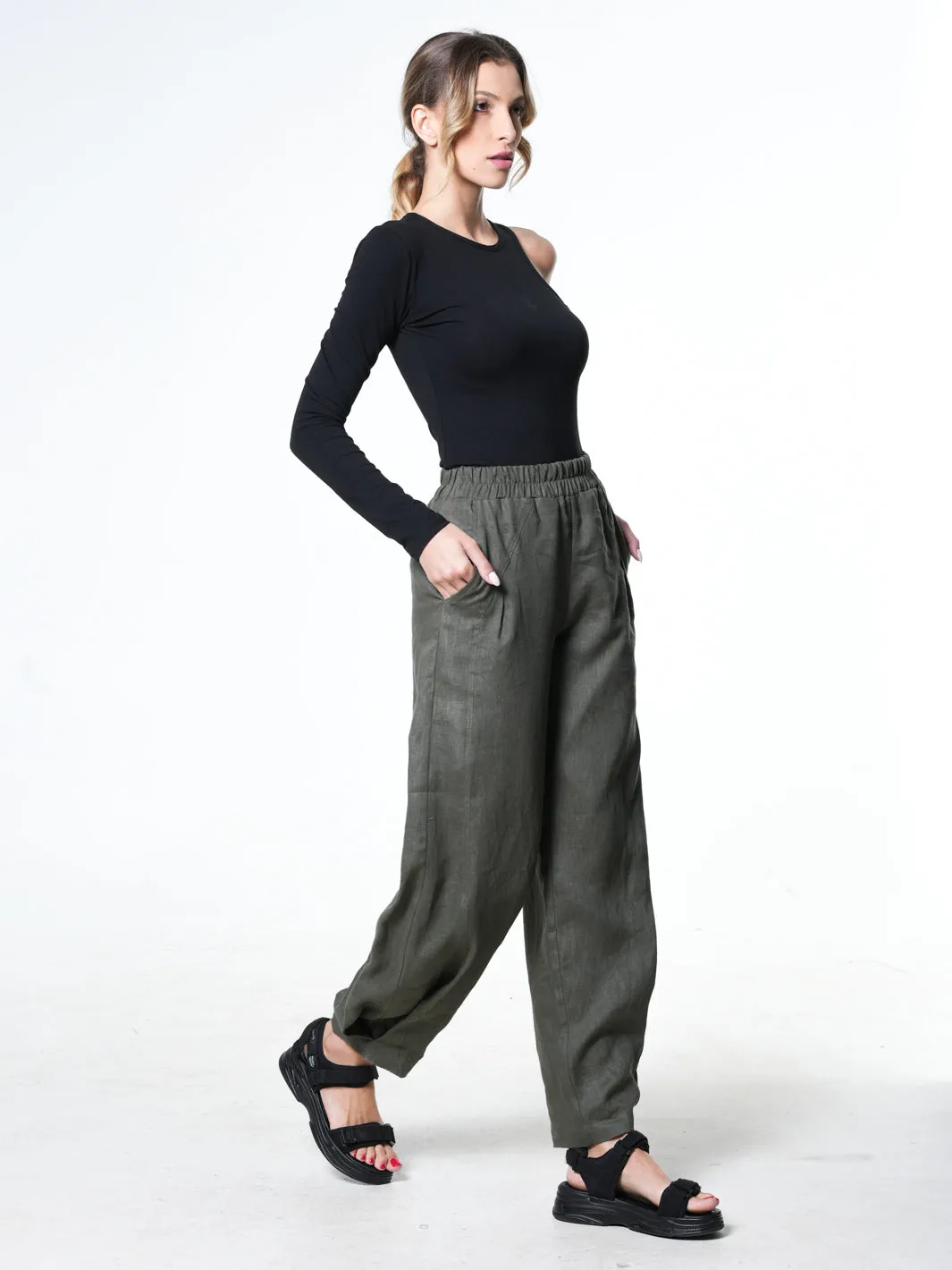 Wide-Leg Linen Pants With Pockets